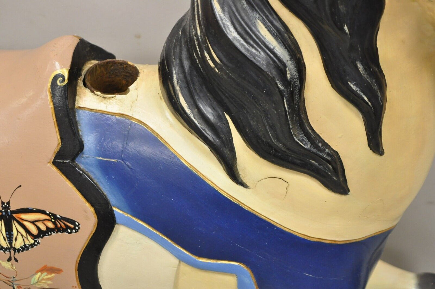 Vintage Hand Painted Solid Wooden Carousel Horse Signed "30 Autumn"