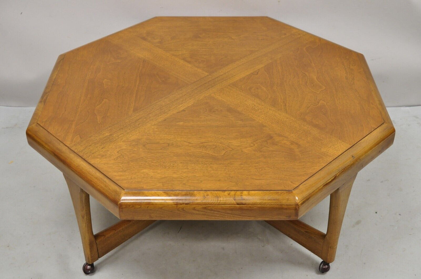 Lane Mid Century Modern Walnut Octagonal Stretcher Base Coffee Table