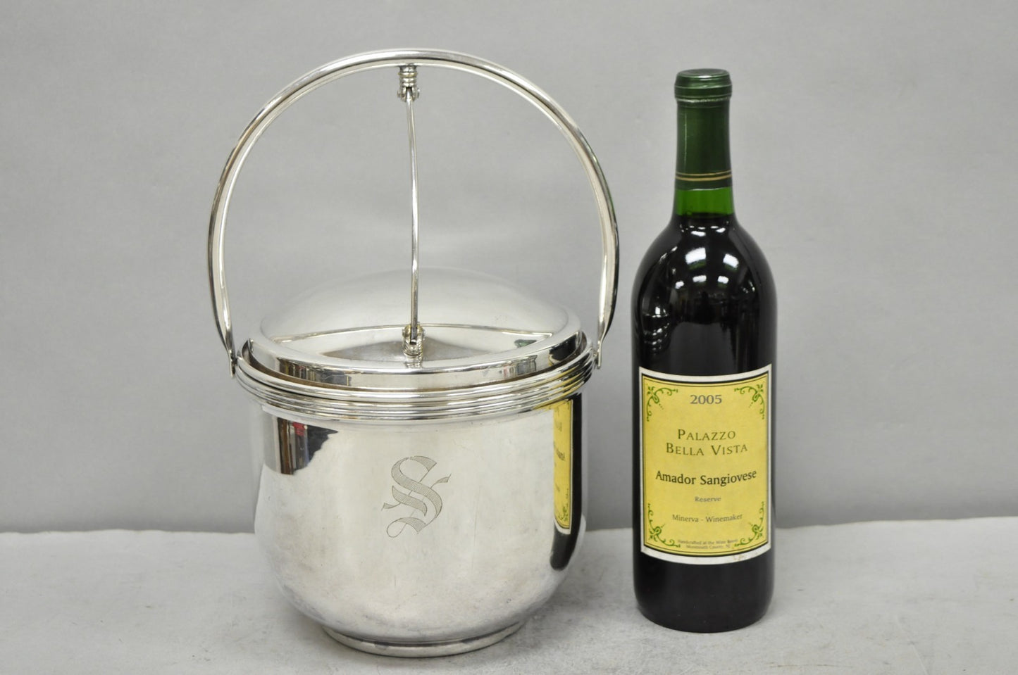 Vintage Art Deco Silver Plated Reticulating Hinge Bar Ice Bucket w/ "S" Monogram