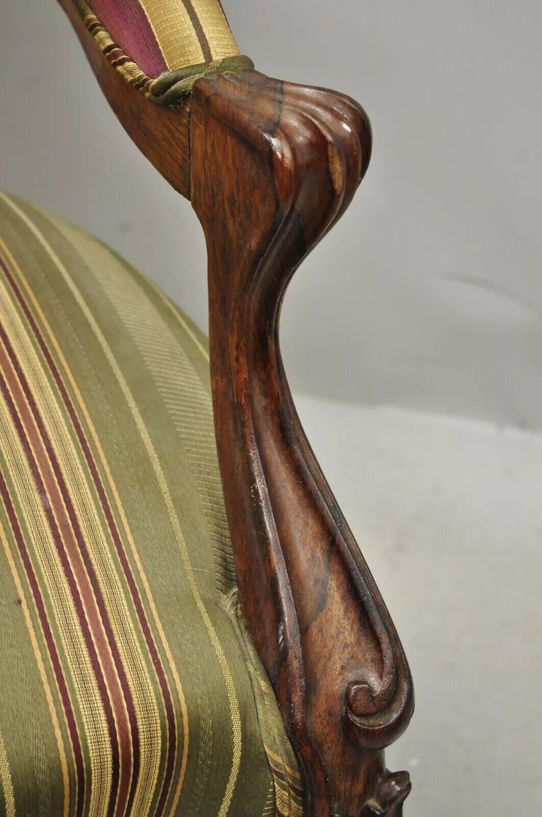 Antique Eastlake Victorian Carved Rosewood Parlor Balloon Back Arm Chair