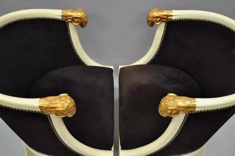 Vintage Regency Neoclassical Style Ram's Head Hoof Feet Club Chairs - a Pair