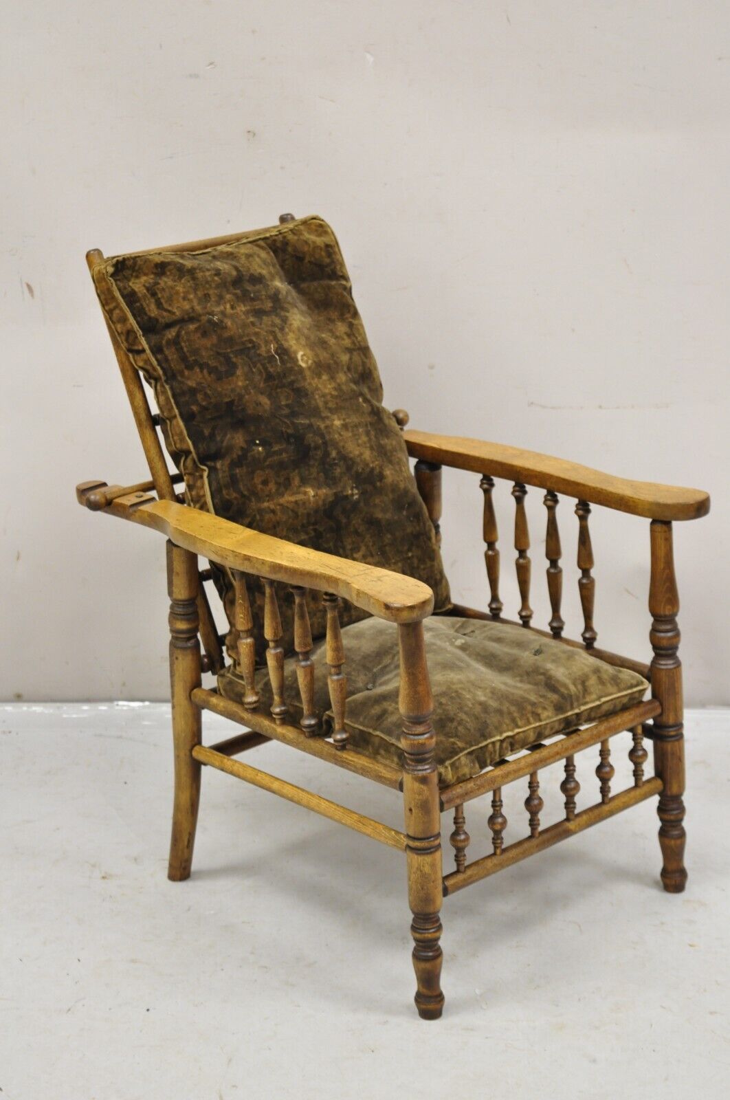 Antique Arts & Crafts Mission Turn Carved Walnut Small Child's Morris Chair