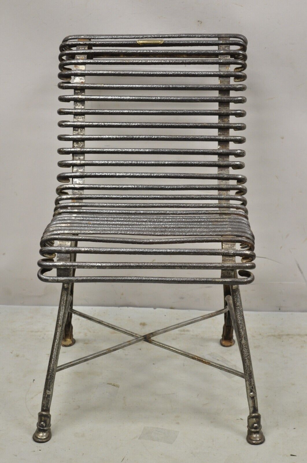 Antique French Wrought Cast Iron Spine Sauveur Arras Scrolling Garden Side Chair