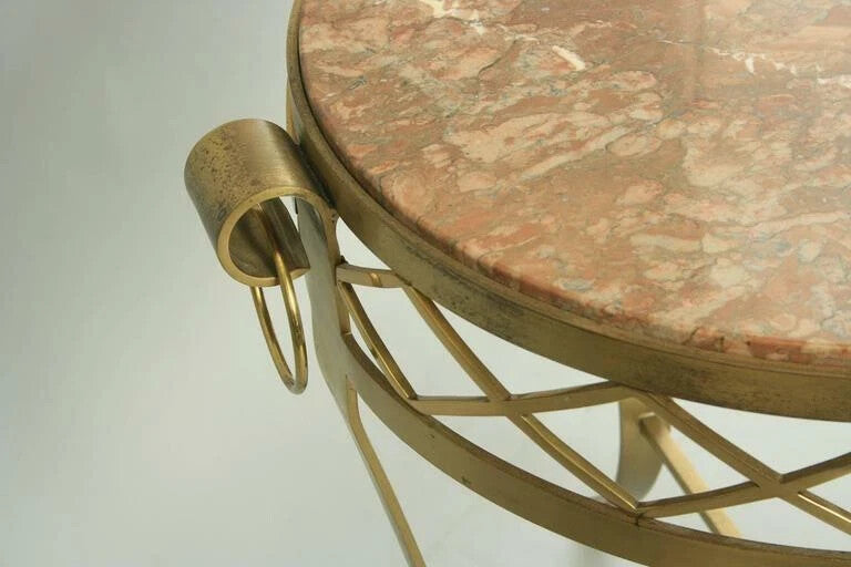 French Neoclassical Round Rouge Marble Top Bronze Gueridon Occasional Side Table