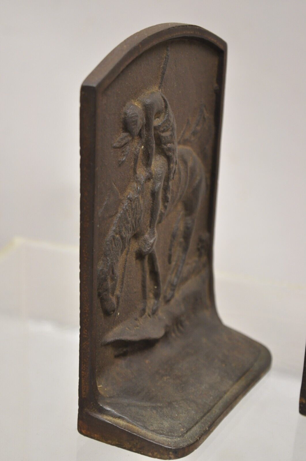 Antique Cast Iron End of Trail Indian Native American Figural Bookends