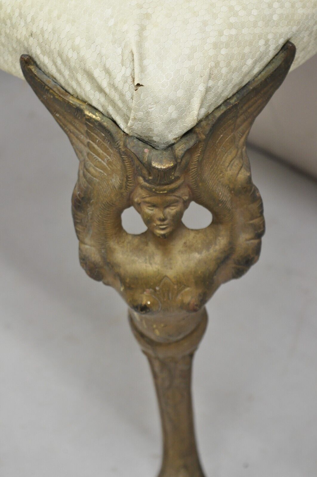 Antique French Art Deco Figural Bench With Cast Iron Winged Women Legs