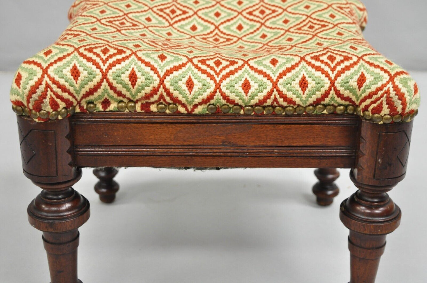 Antique Eastlake Victorian Shapely Footstool Ottoman with Turn Carved Legs