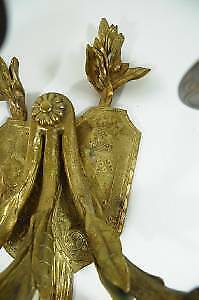 19th C French Bronze Acanthus Candle Holder Wall Sconce Coat of Arms Lion Shield