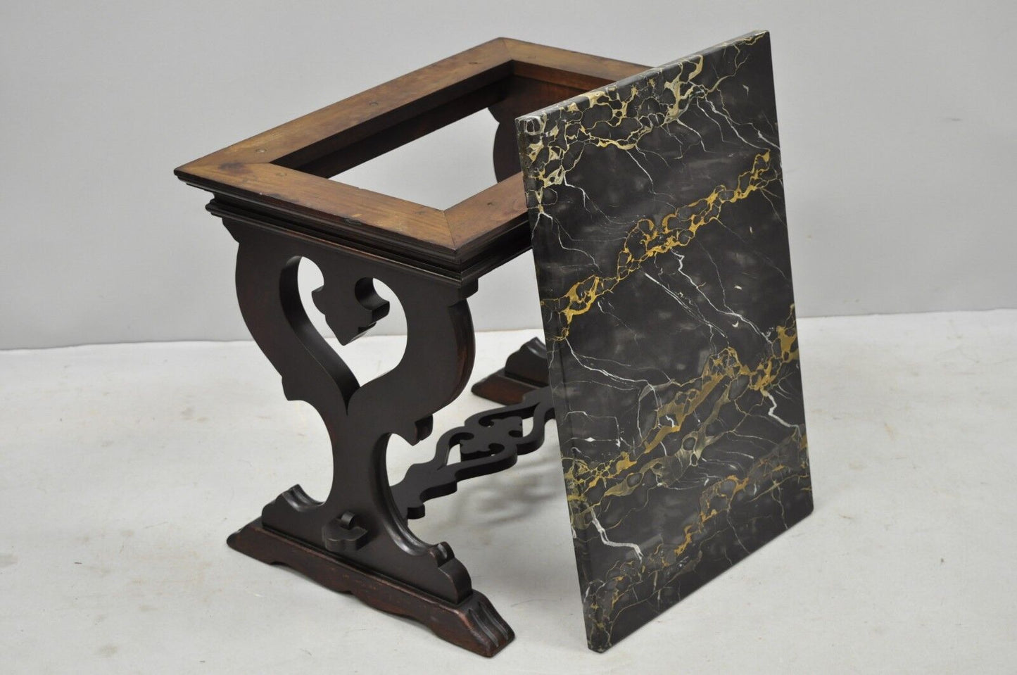 Antique Renaissance Style Carved Walnut Marble Top Side Table from Bloomingdales