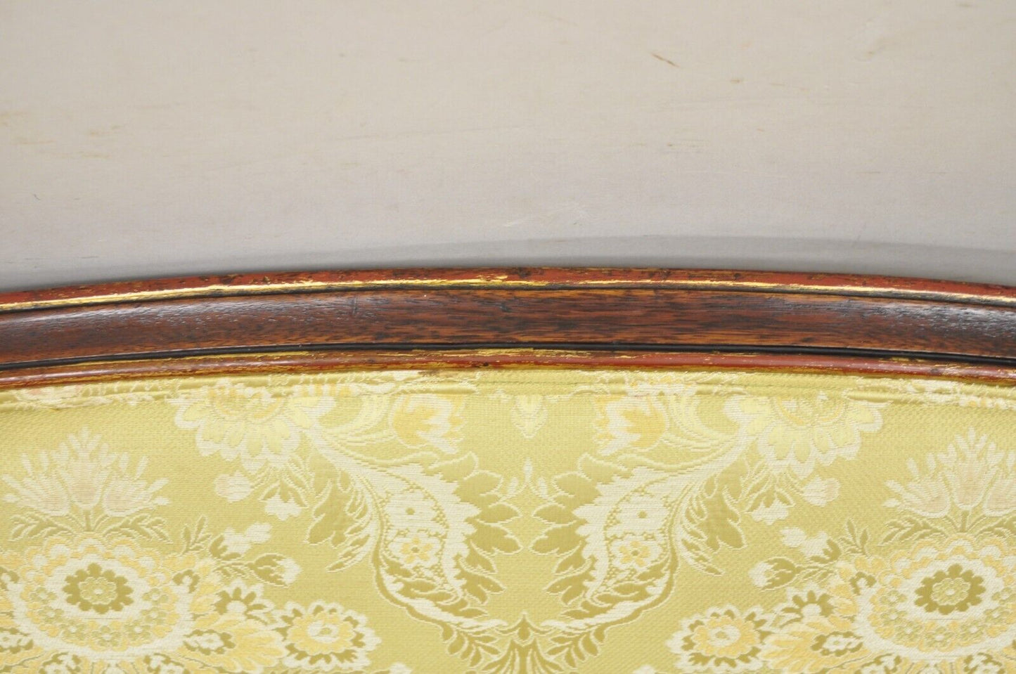 Vintage French Hollywood Regency Barrel Back Upholstered Loveseat Settee Sofa