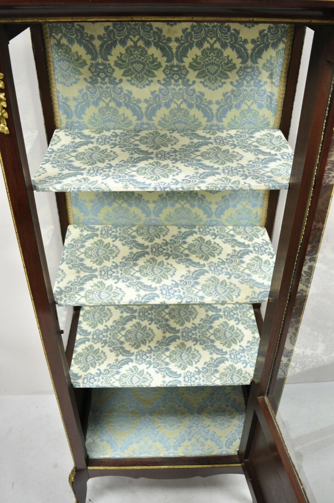 Antique French Louis XV Style Bronze Mount Hand Painted Curio Display Cabinet