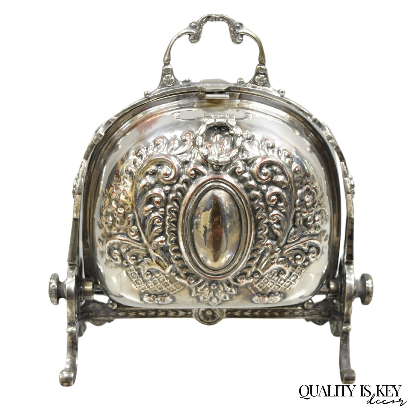 Antique English Sheffield Victorian Repousse Silver Plated Biscuit Warmer Box