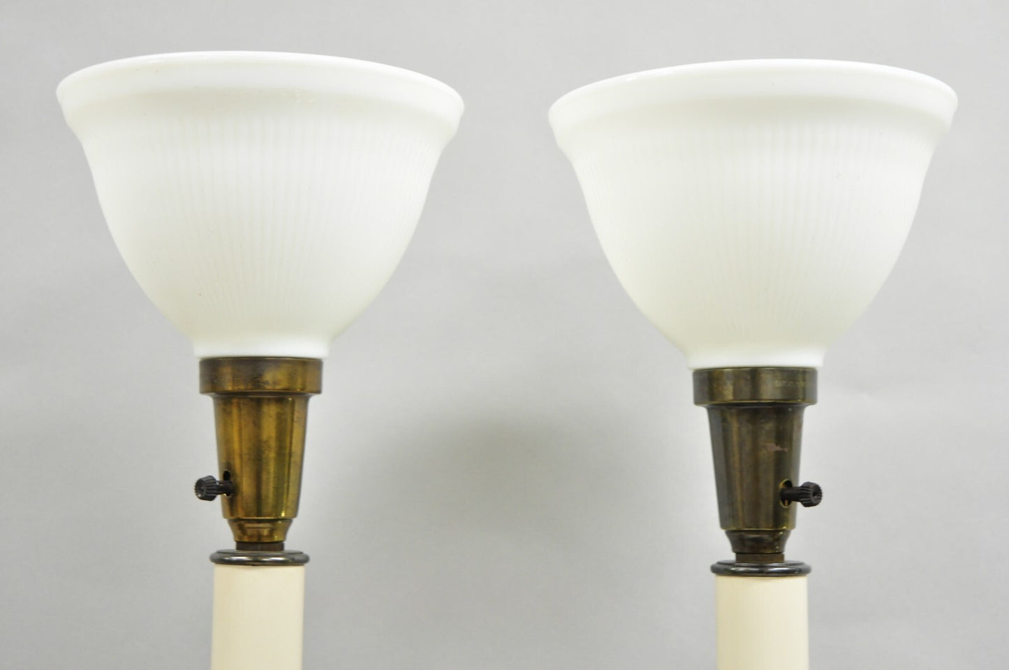 Vintage Hollywood Regency Burnished Brass Tall Candlestick Table Lamps - a Pair