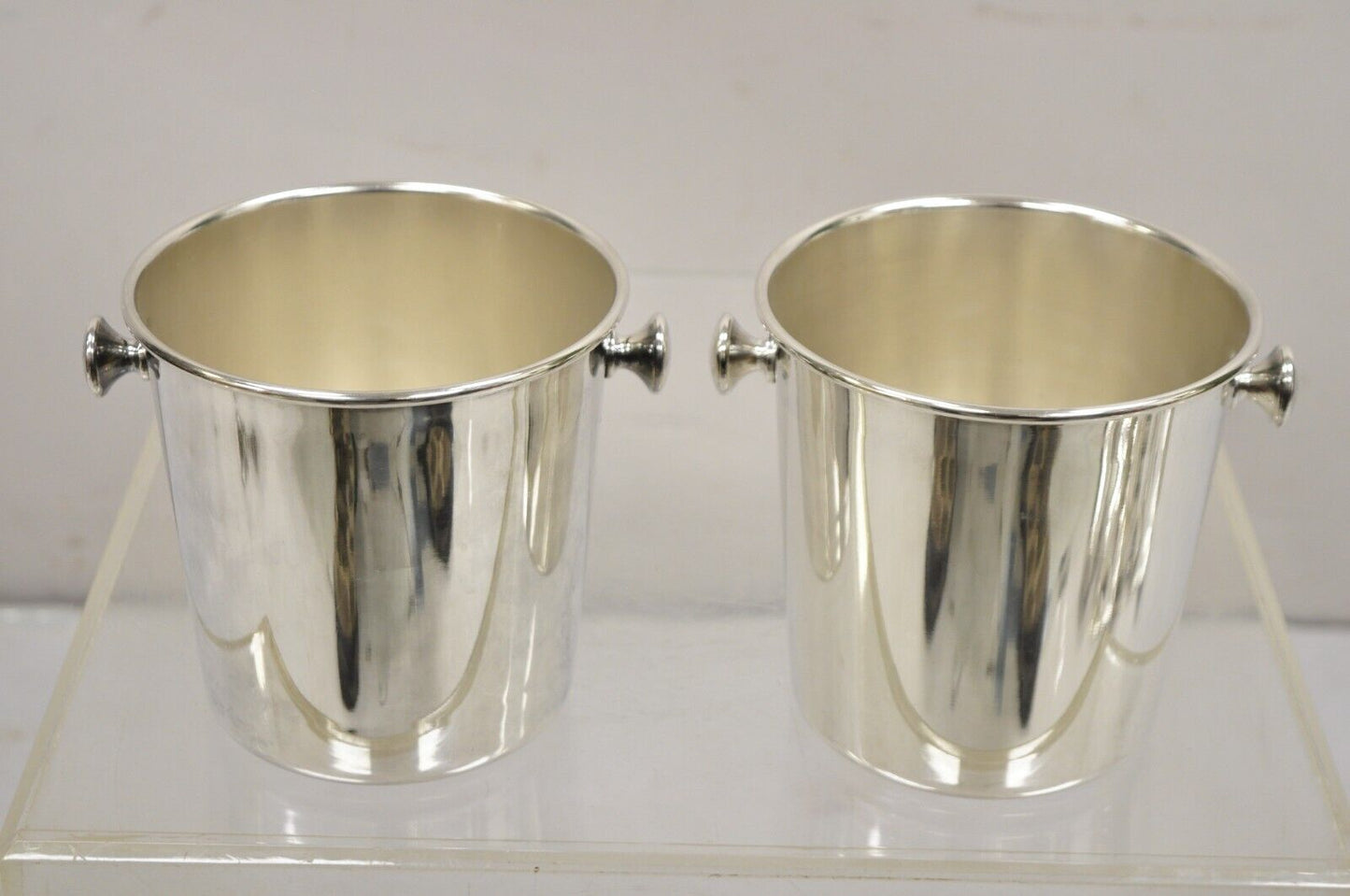 Mid Century Modern Small Silver Plated Champagne Wine Chiller Bucket - a Pair