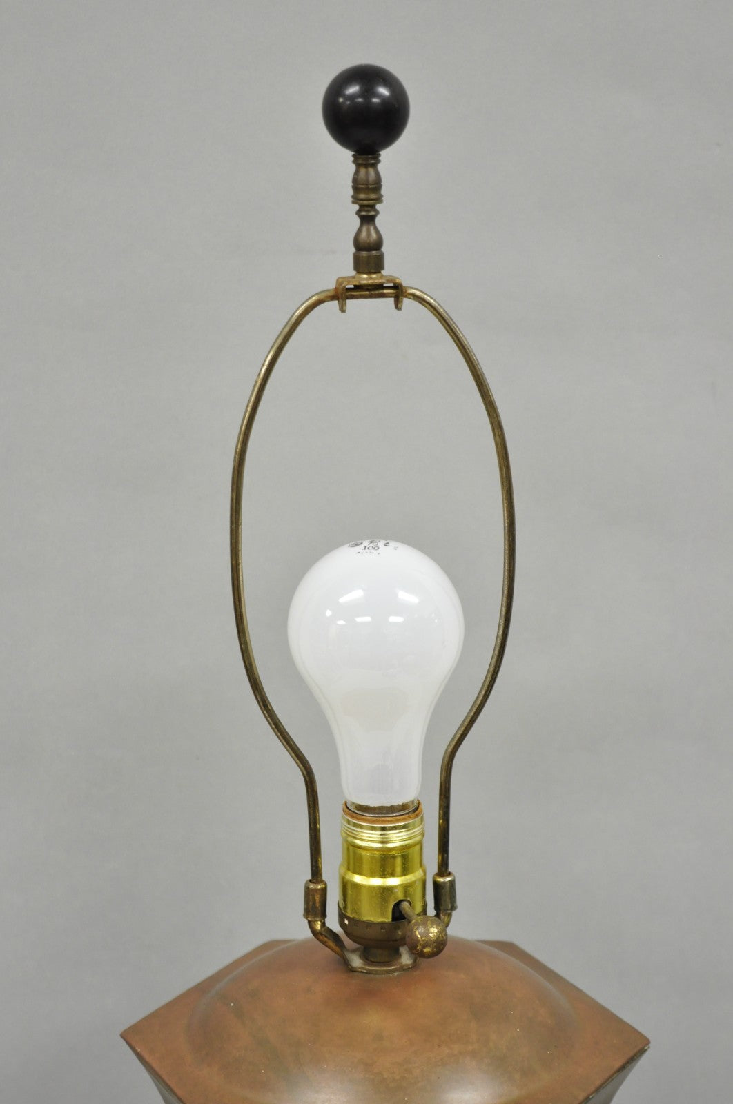 Vintage Chinoiserie Patinated Copper Hexagonal Oriental Ginger Jar Table Lamp
