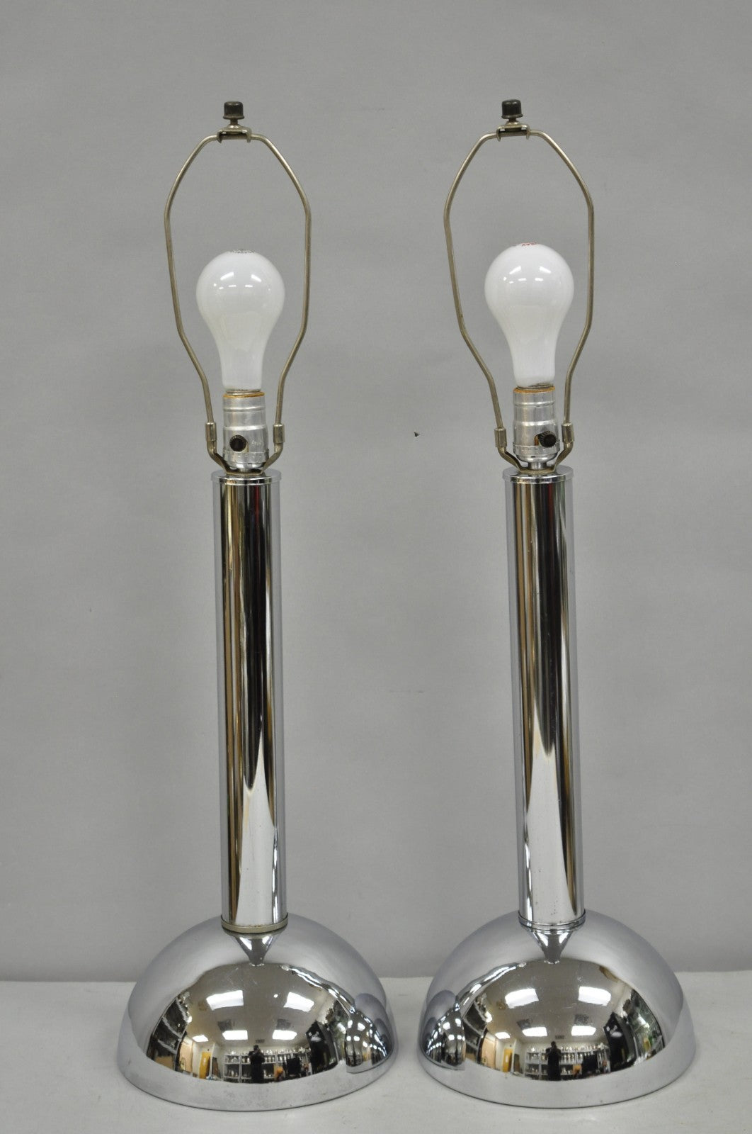 Vintage Mid Century Modern Chrome Ball Column Space Age Table Lamps - a Pair