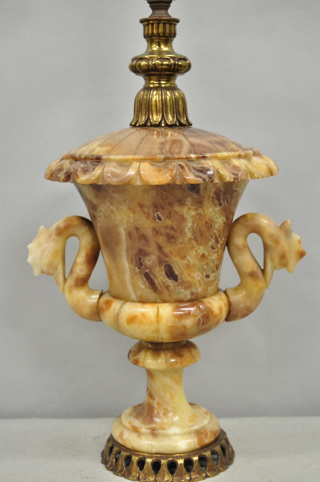Vintage Italian Neoclassical Style Carved Alabaster Trophy Cup Urn Table Lamp