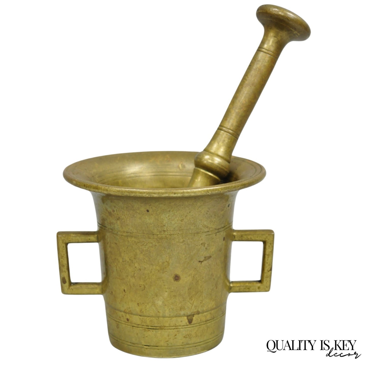 Antique Solid Bronze Brass Large German Apothecary Mortar with Pestle - 2 Pcs