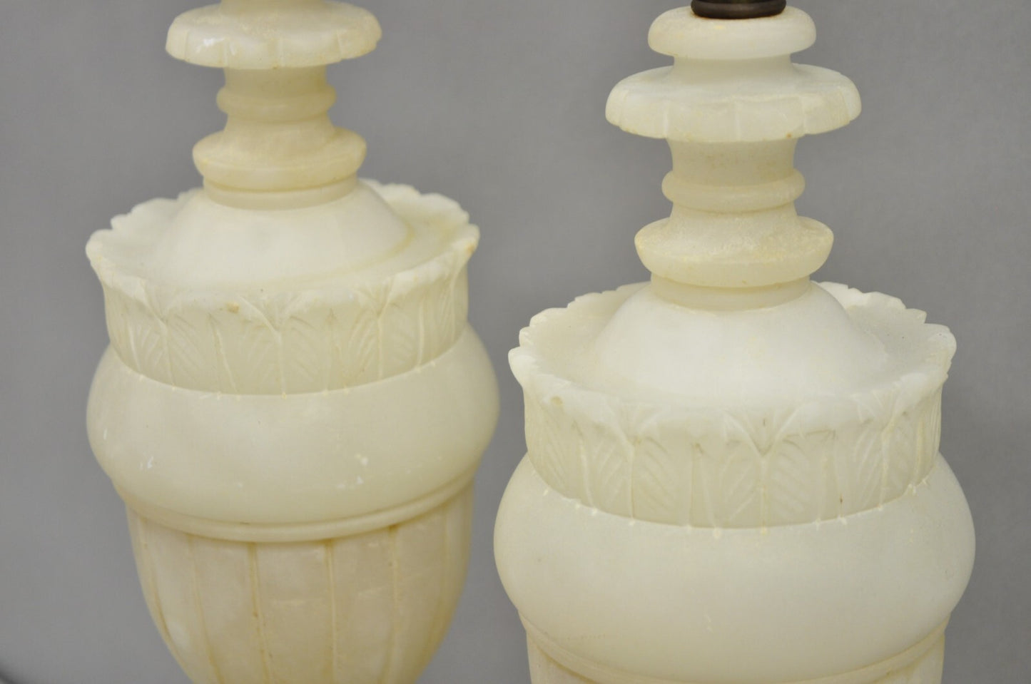 Antique French Empire Neoclassical Carved Alabaster Urn Table Lamp - a Pair