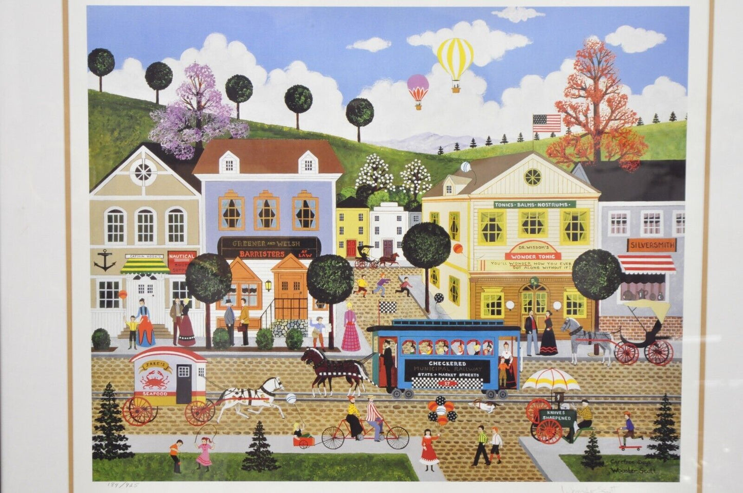 Jane Wooster Scott Signed and Numbered Serigraph Framed Art "Carefree Days"