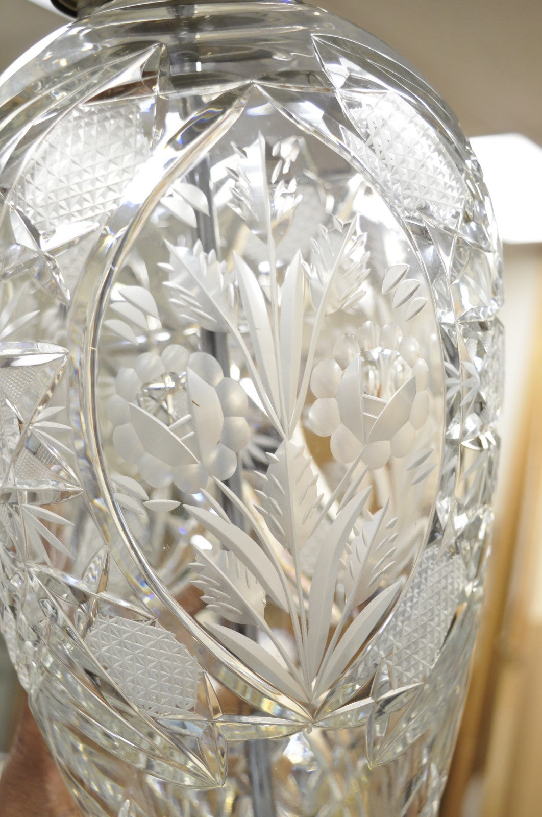 Vintage French Victorian Style Cut Crystal Glass Jardiniere Table Lamps - a Pair