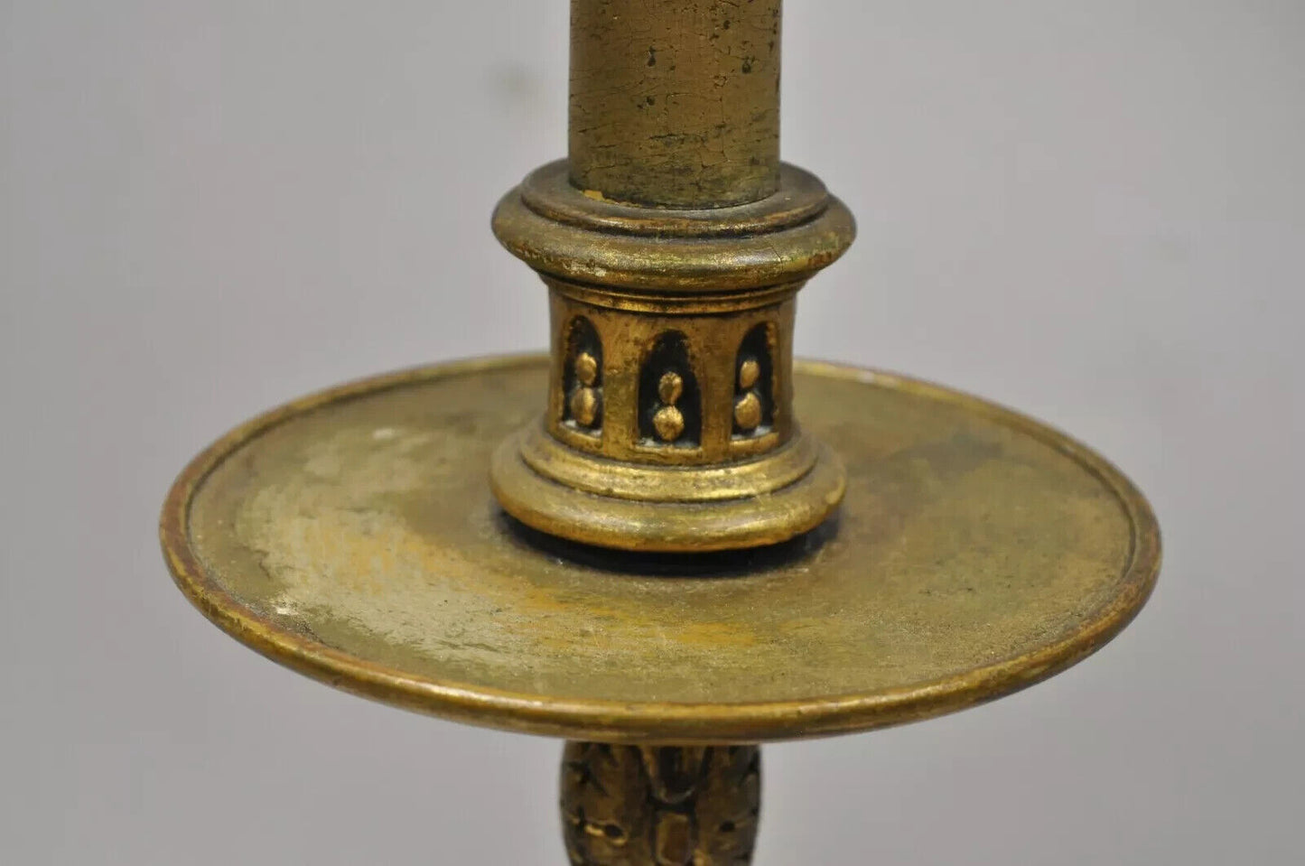 Vintage Italian Gold Gilt Wood Carved Candle Candelabra Florentine Table Lamp