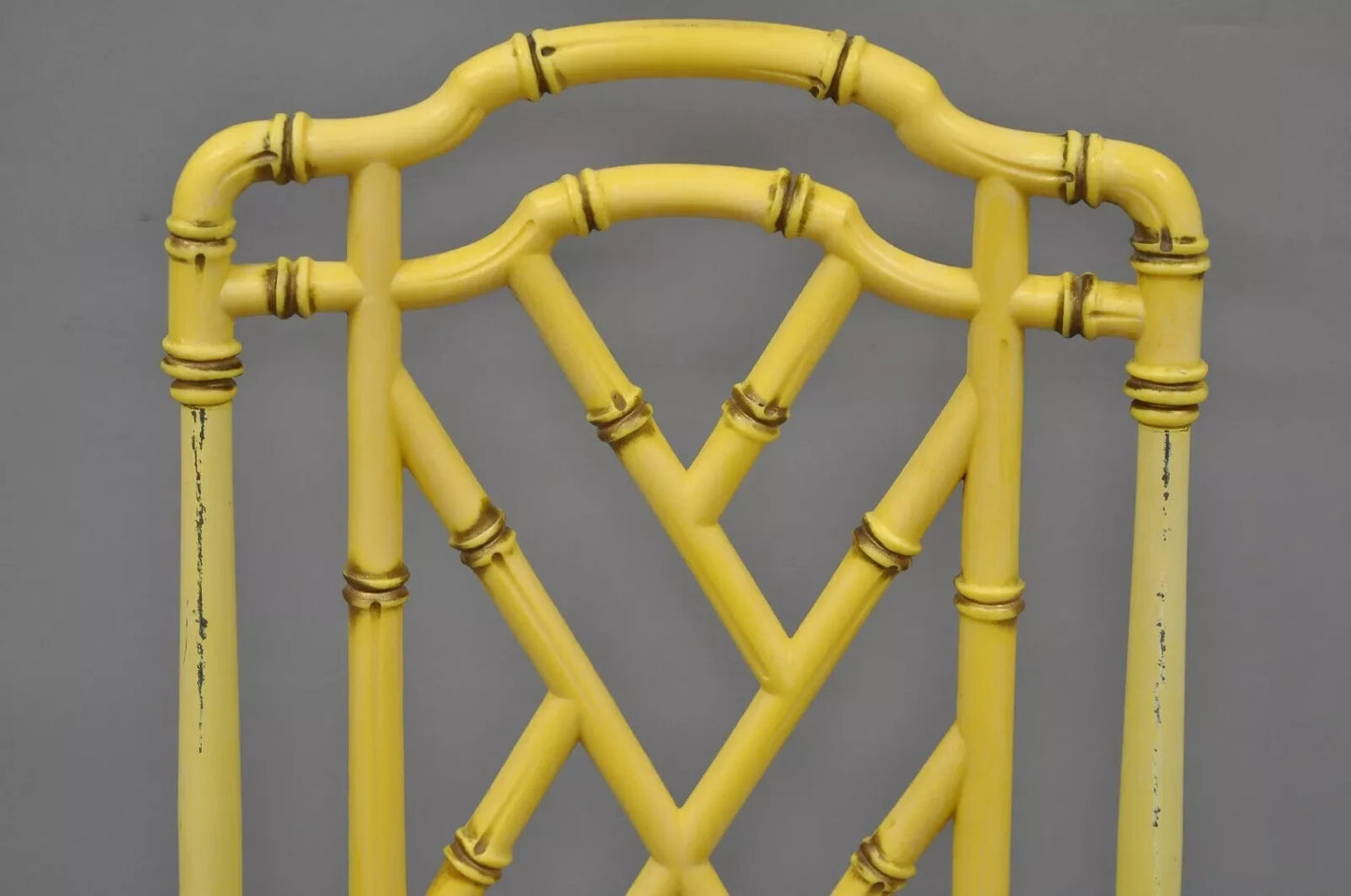 Hollywood Regency Chinese Chippendale Yellow Metal Faux Bamboo Dining Side Chair