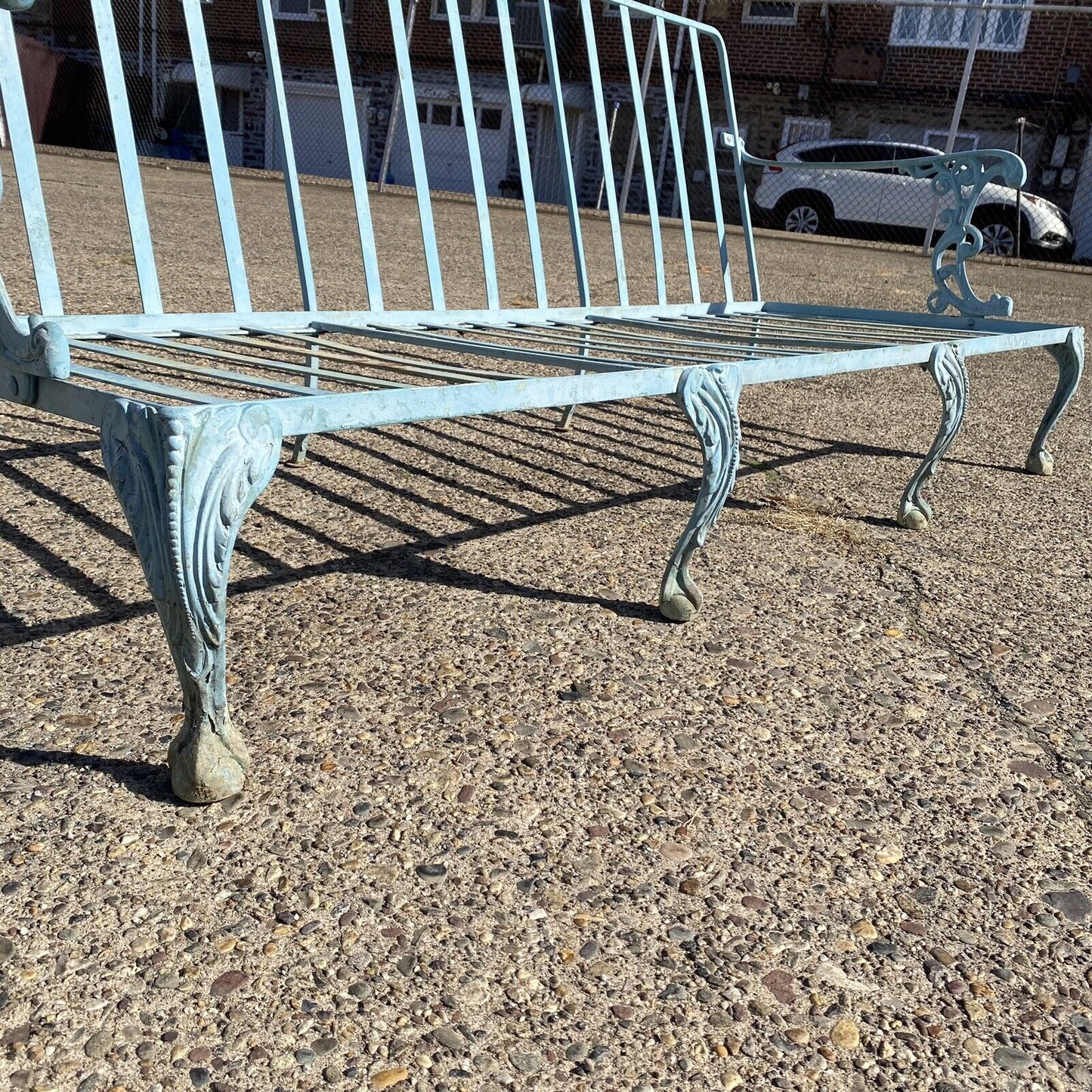 Vintage Molla Cast Aluminum Victorian Style Blue Painted Garden Patio Sofa