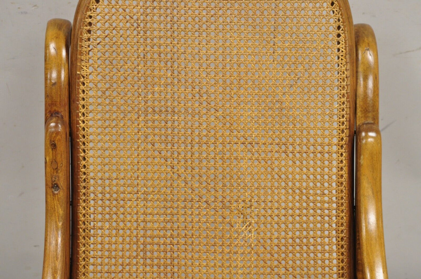 Vintage Michael Thonet Style Oak Cane Rattan Bentwood Rocking Chair Rocker