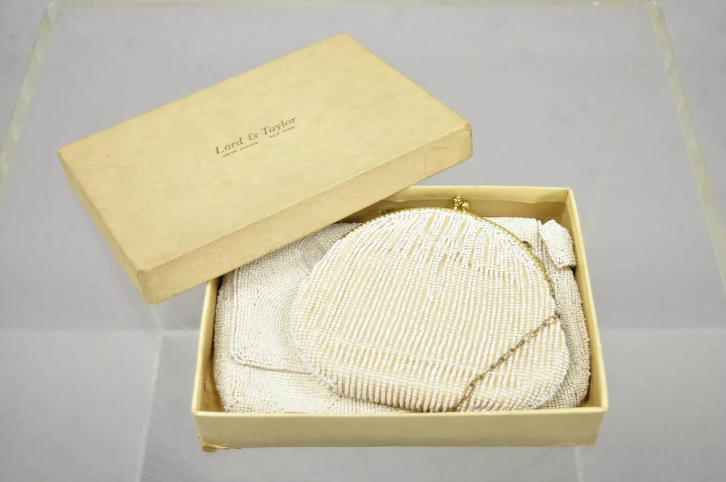 2 Vintage White Beaded Purse Clutch Coin Purse Pocketbook Belgium Lord & Taylor