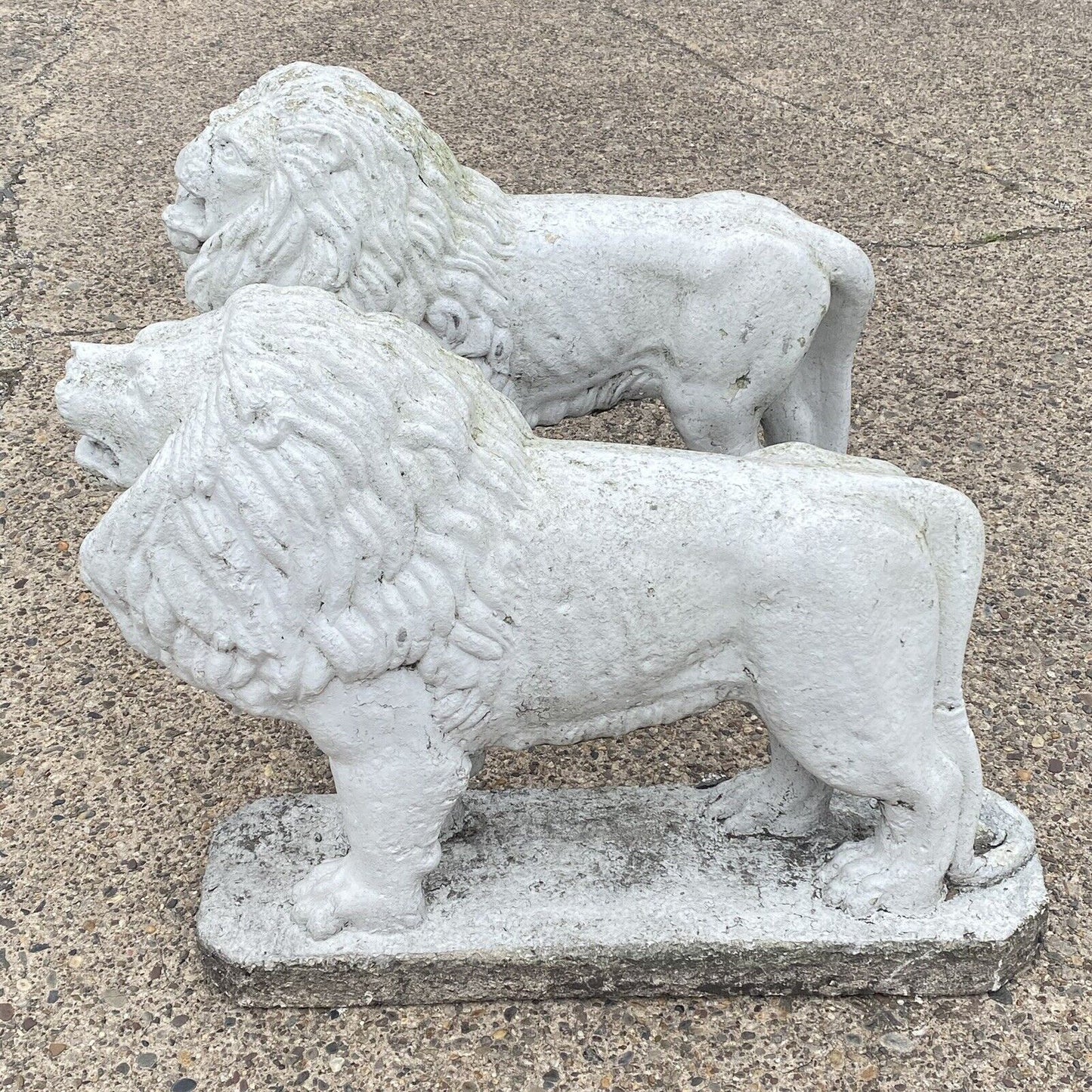 Large Vintage Classical Style Standing Lion Cement Guardian Garden Statue - Pair