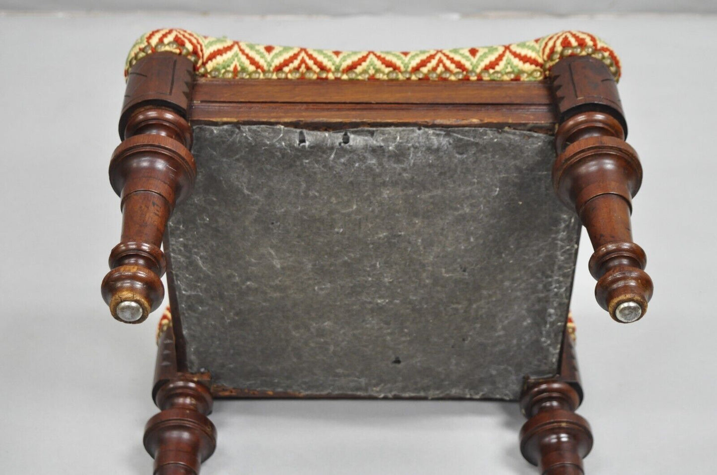 Antique Eastlake Victorian Shapely Footstool Ottoman with Turn Carved Legs