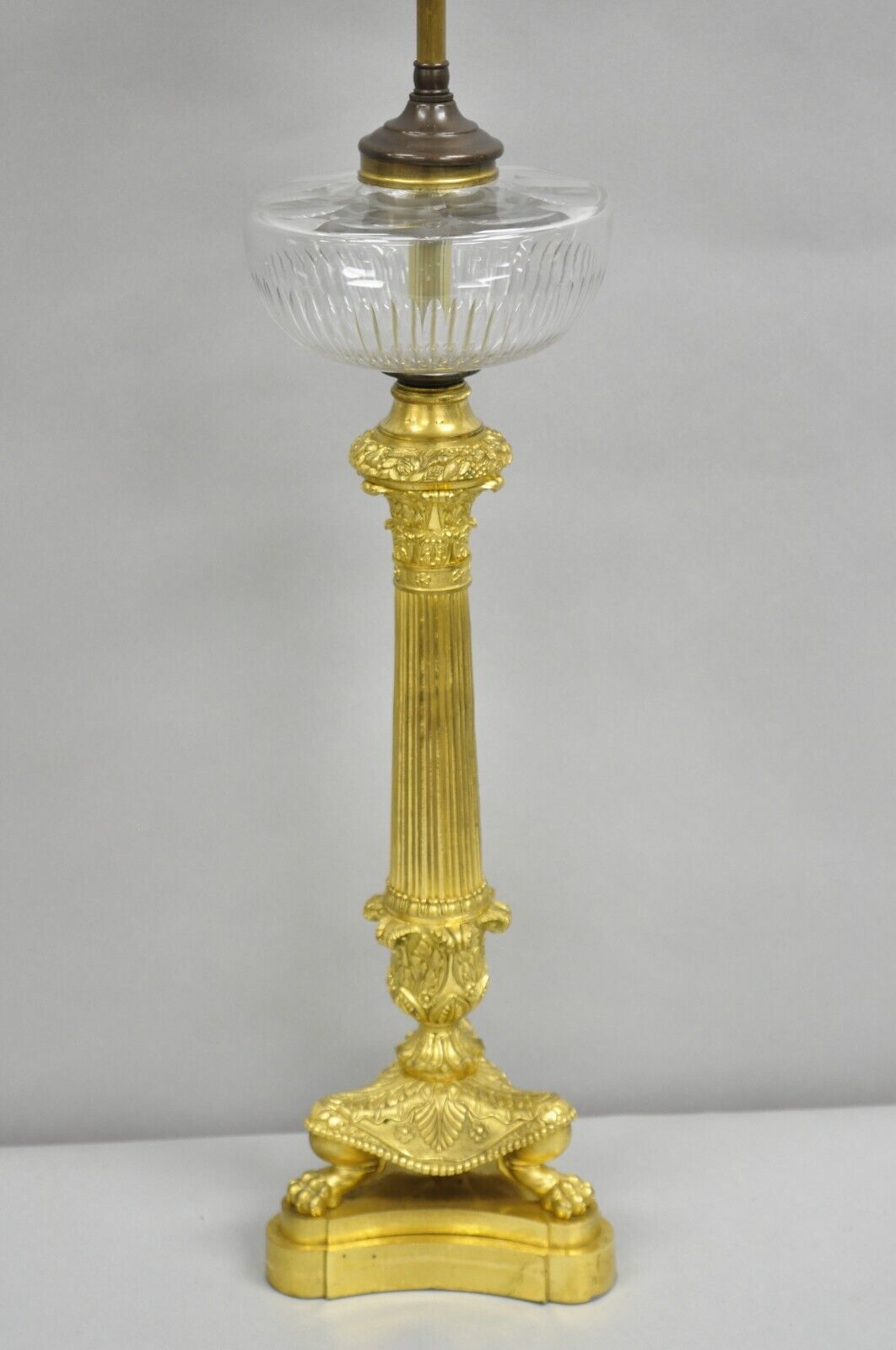 Antique French Empire Neoclassical Gold Dore Bronze Figural Column Table Lamp