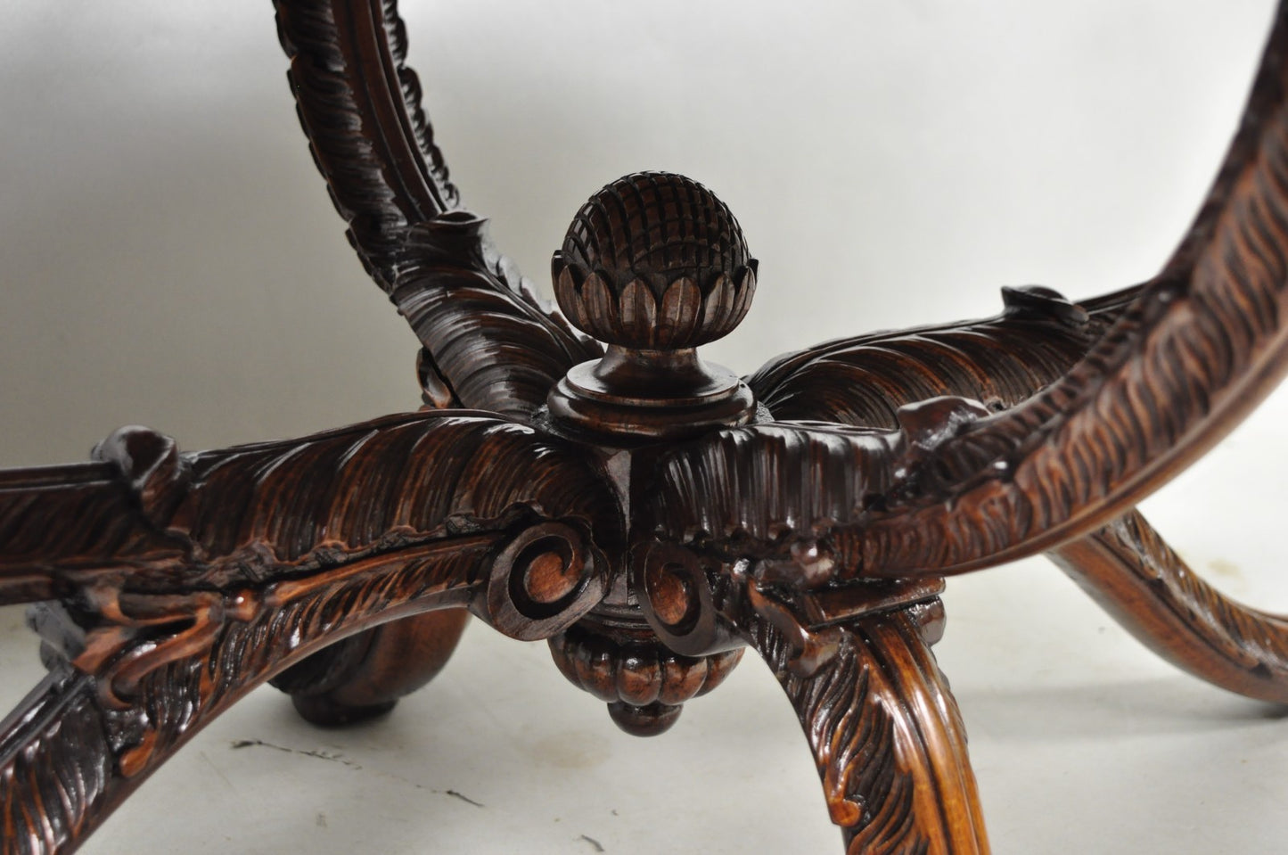 Antique Grosfeld House French Regency Plume Carved Mahogany Marble Coffee Table