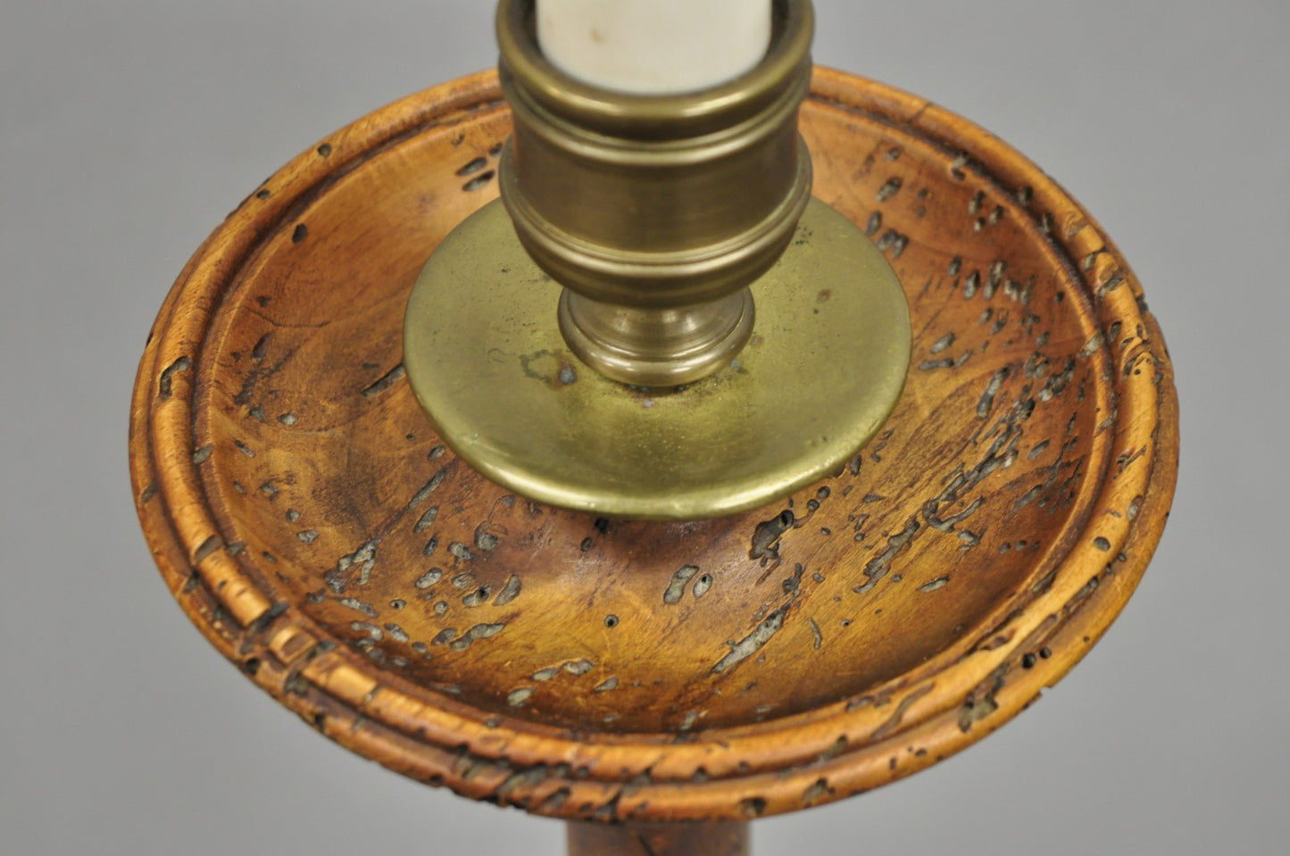 Vintage French Country Carved Wood Distressed Candlestick Floor Lamp by Chapman