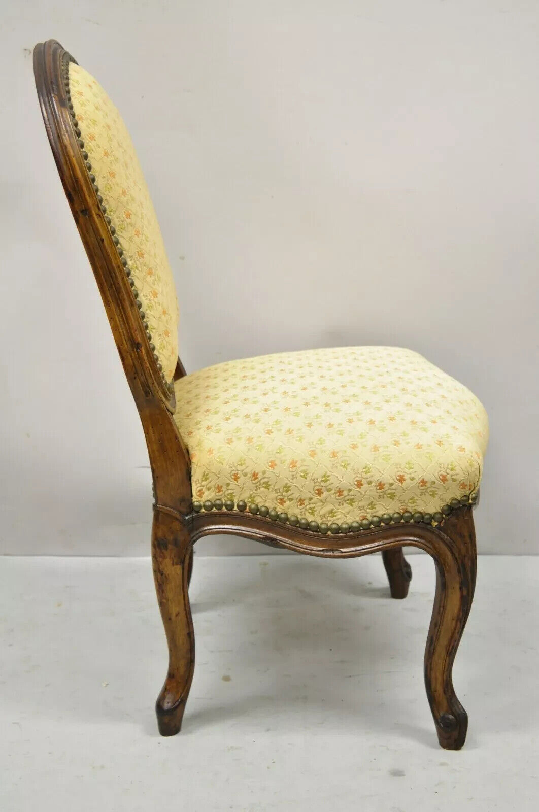 Small Antique French Country Louis XV Style Carved Walnut Boudoir Side Chair
