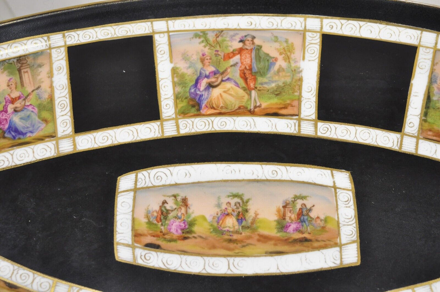 Royal Vienna Style Bohemia Czecho-Slovakia Black Porcelain Tea Set - 12 pcs