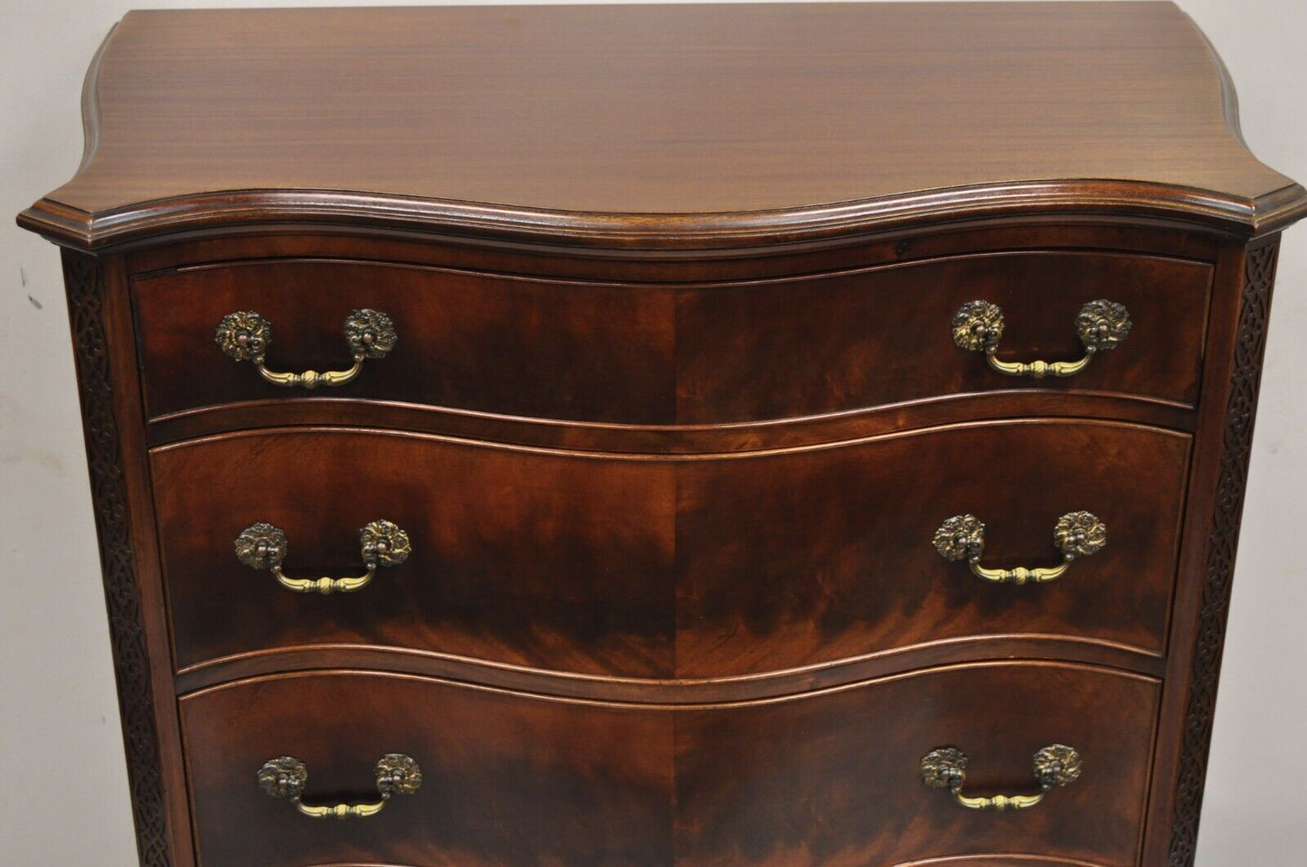 Vintage W&J Sloane Chinese Chippendale Mahogany Serpentine Tall Chest Dresser