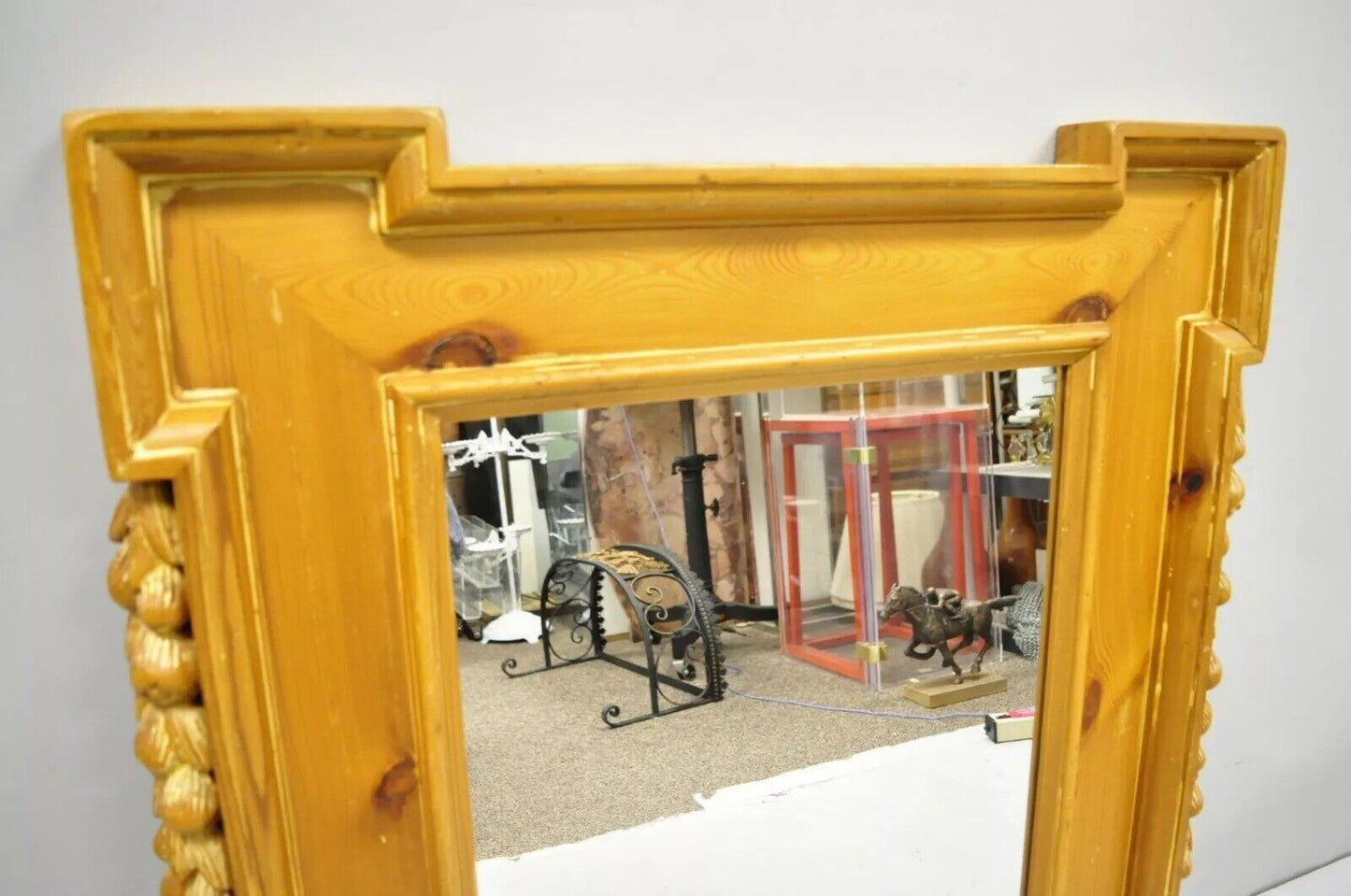 Vintage Italian Baroque Style Carved Knotty Pine Wood Country French Wall Mirror