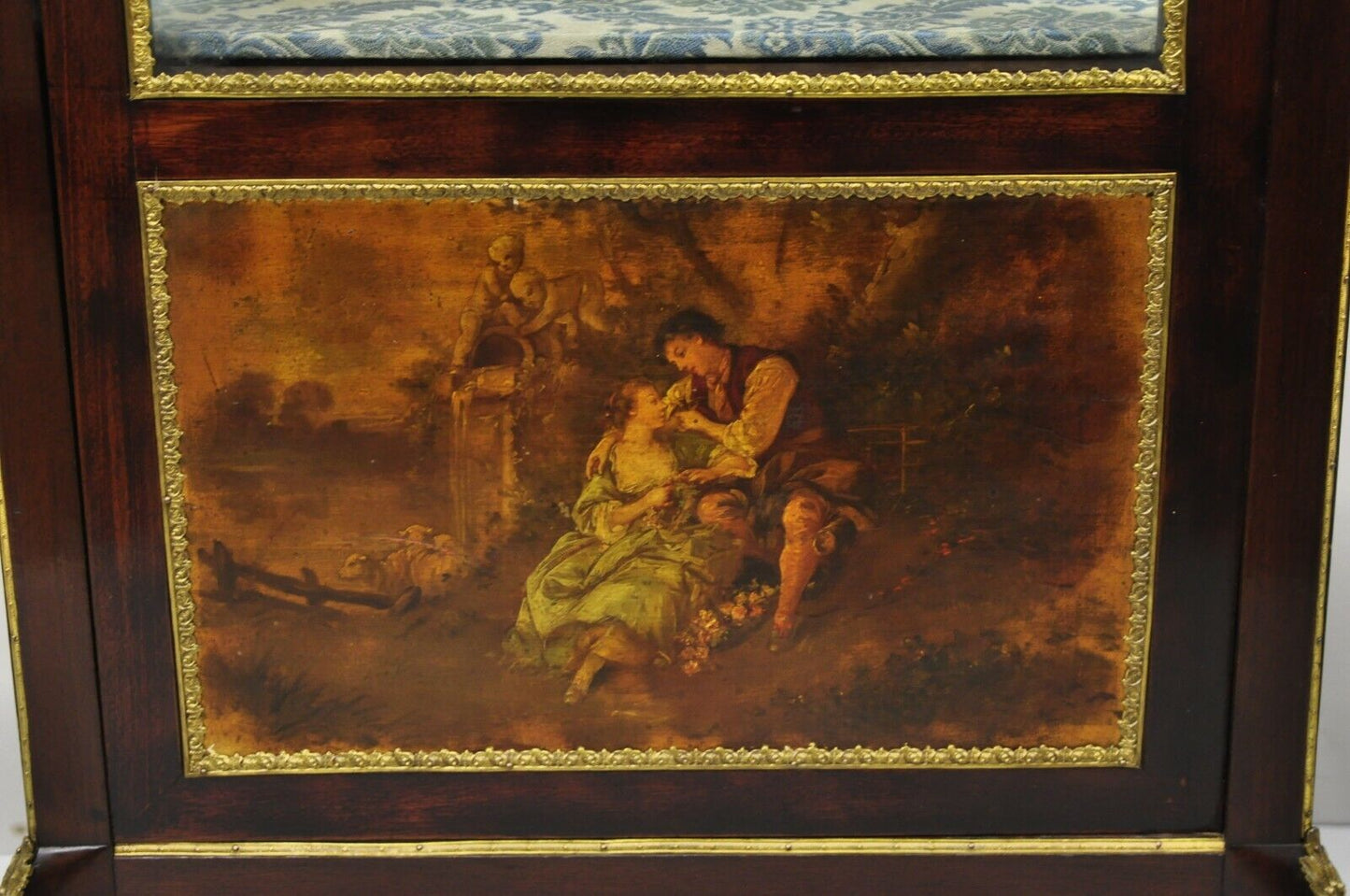 Antique French Louis XV Style Bronze Mount Hand Painted Curio Display Cabinet
