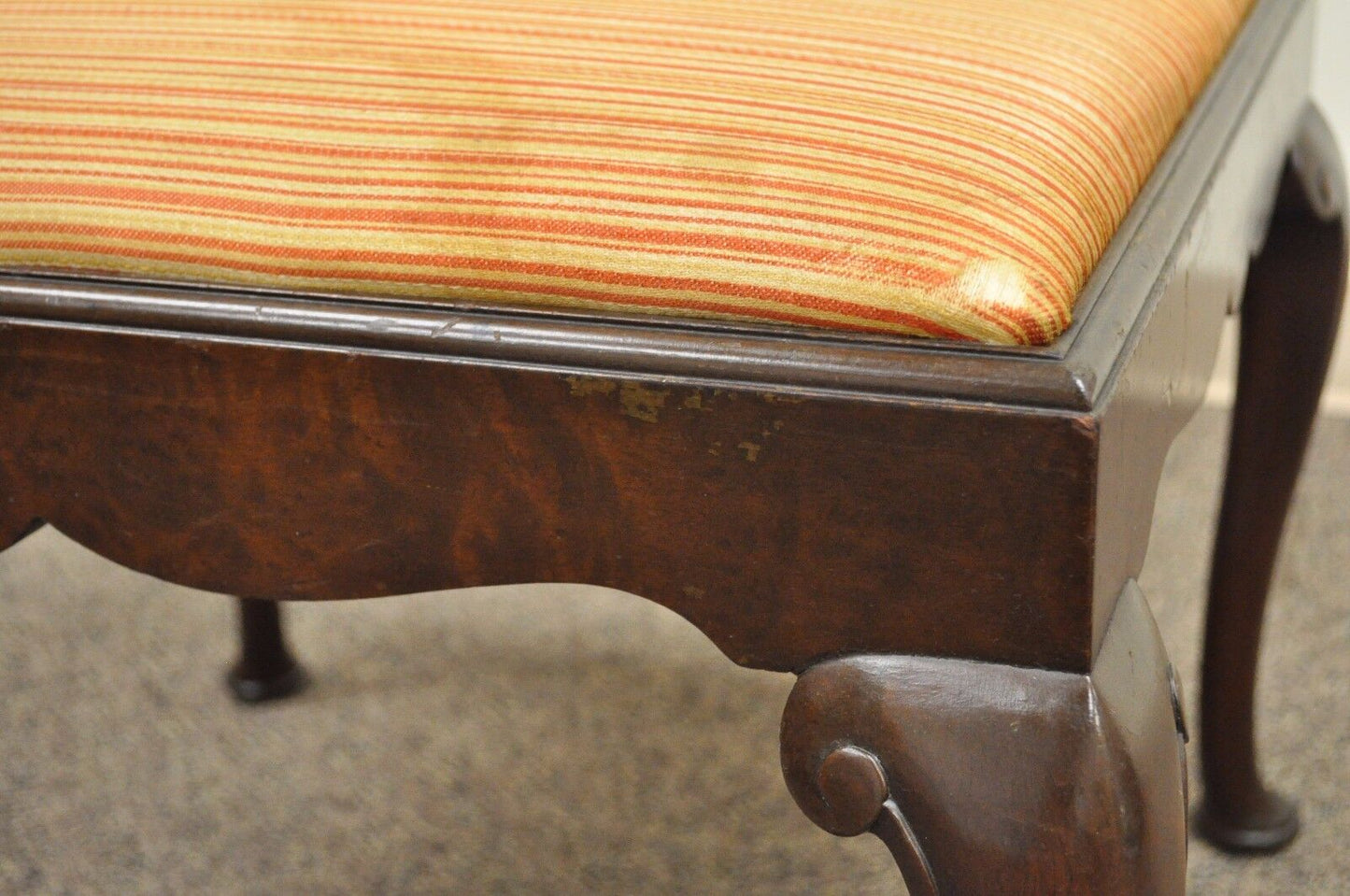 Antique Schmieg & Kotzian Mahogany Wood Queen Anne Square Stool Bench Ottoman