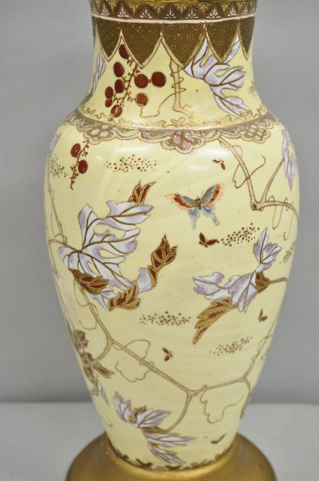 Antique Chinoiserie Chinese Yellow Porcelain Large Jardiniere Vase Table Lamp