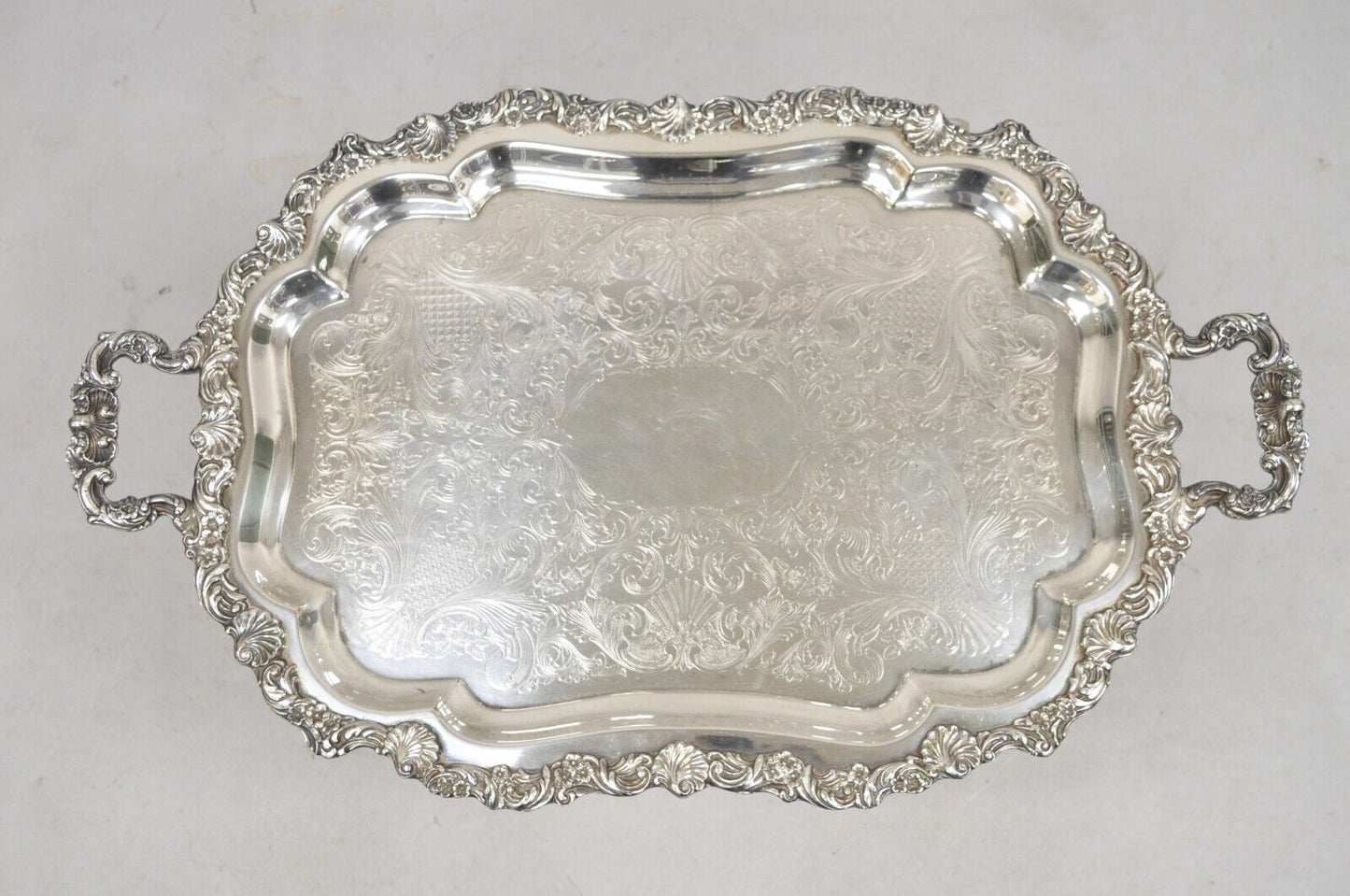 Vintage Loveland Rose Victorian Silver Plated Twin Handle Serving Platter Tray