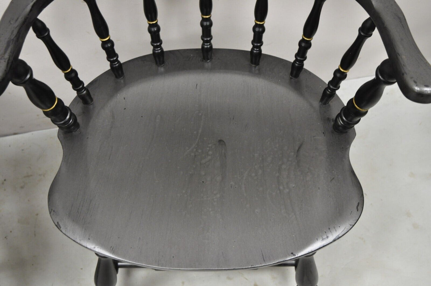 Vintage S. Bent & Bros Black Painted Eagle Colonial Style Pub Chairs - a Pair