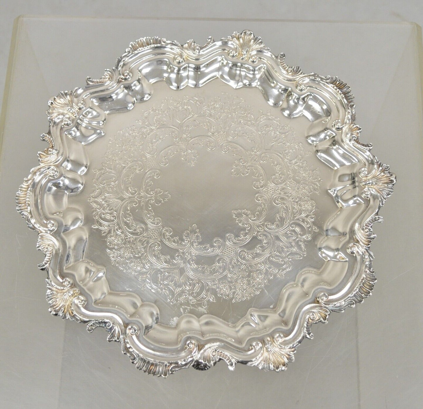 Vintage "Silver by Sacks" Victorian Style Silver Plated Scalloped Round Tray