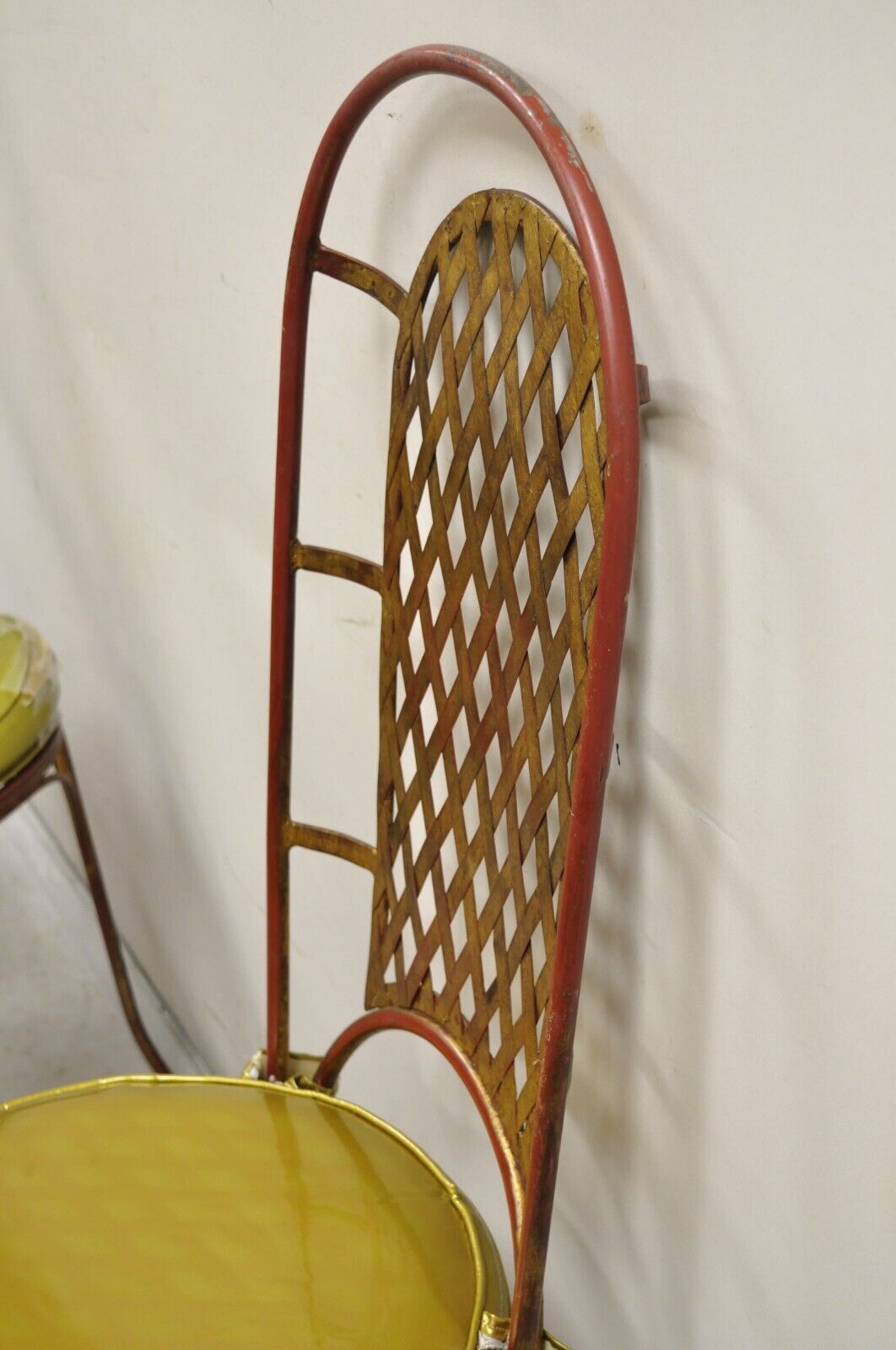 Vintage Italian Hollywood Regency Iron Gold Gilt Lattice Dining Set - 7 Pc Set