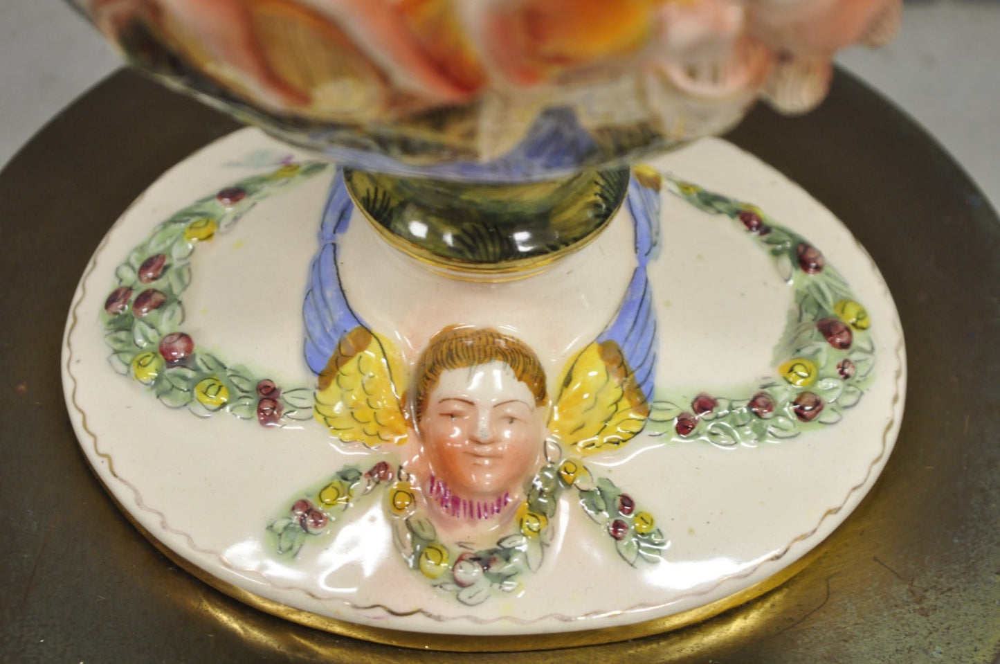 Vintage Italian Capodimonte Porcelain Figural Bacchanal Cherub Mermen Table Lamp