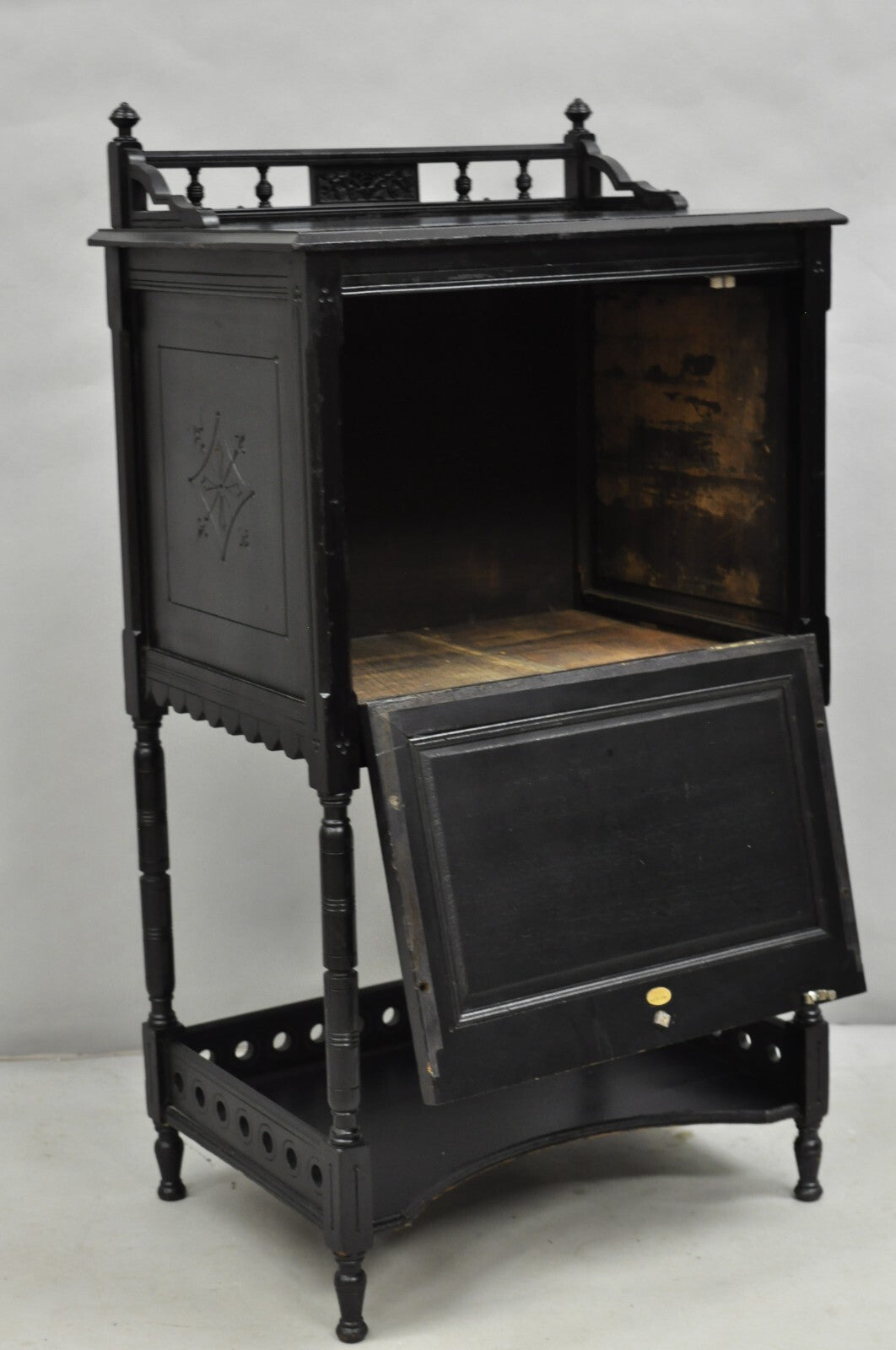 Antique Victorian Aesthetic Movement Black Ebonized Music Stand Side Table