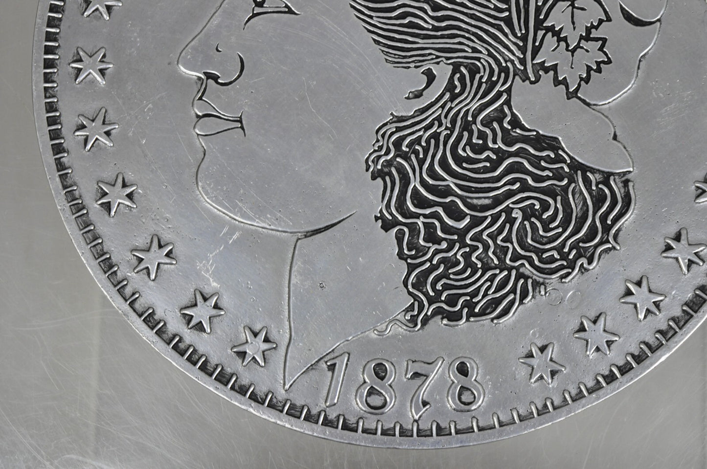 Vintage 1878 Morgan Silver Dollar 12" Pewter Trivet or Wall Hanging Plaque USA