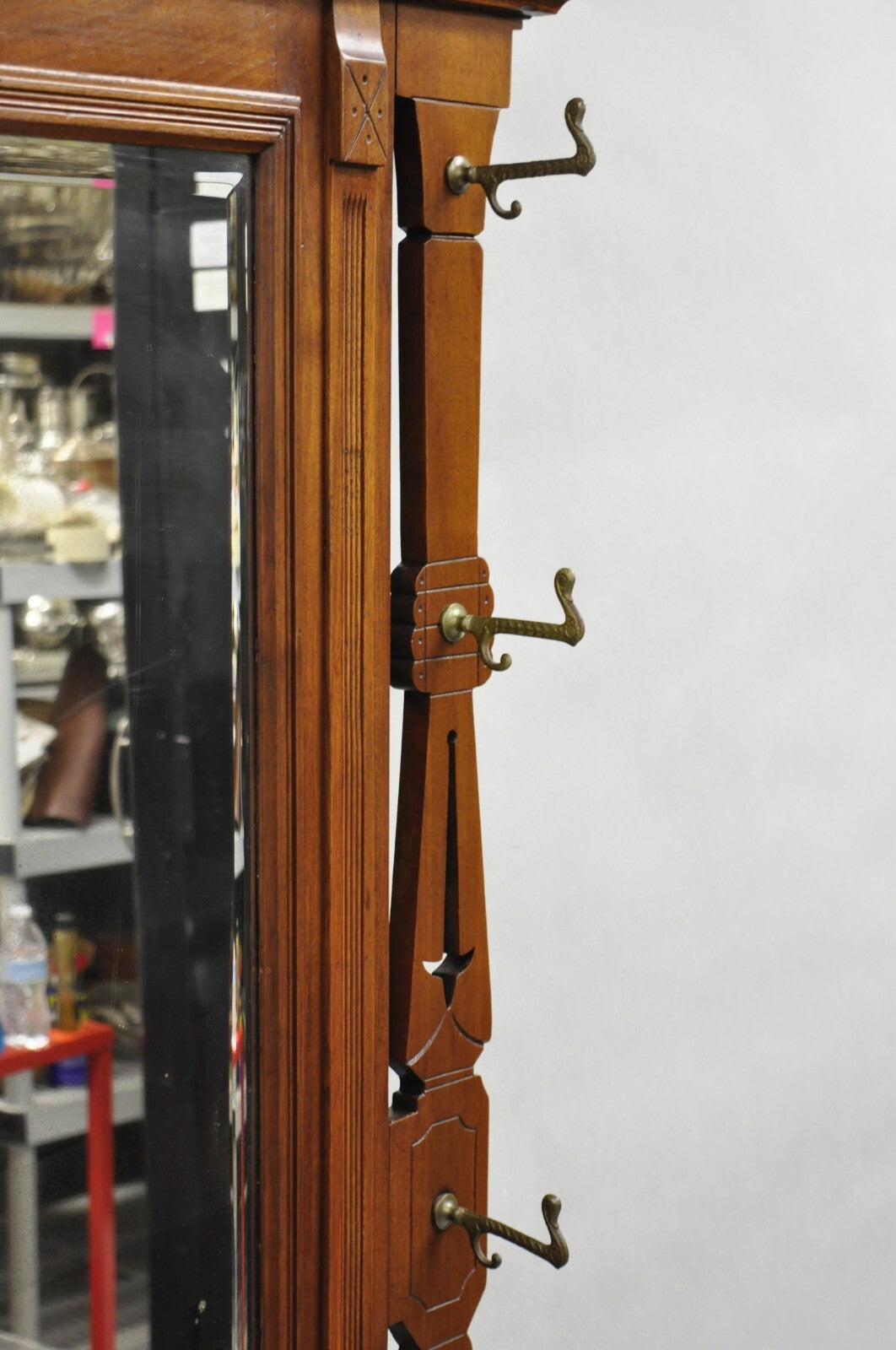 Antique Eastlake Victorian Walnut Marble Top Umbrella Stand Hall Tree Mirror